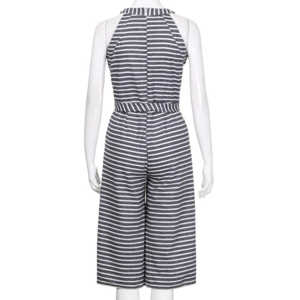 Grey and White Tie Front Romper - Picture 5 of 5